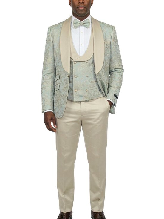 Tazzio Other - Sage Jacquard Wide Shawl Lapel 3 Piece Skinny Fit Fashion Men's Suit